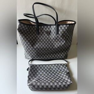 Guess Large 2 in 1 Tote Bag Purse G Wave Black and White